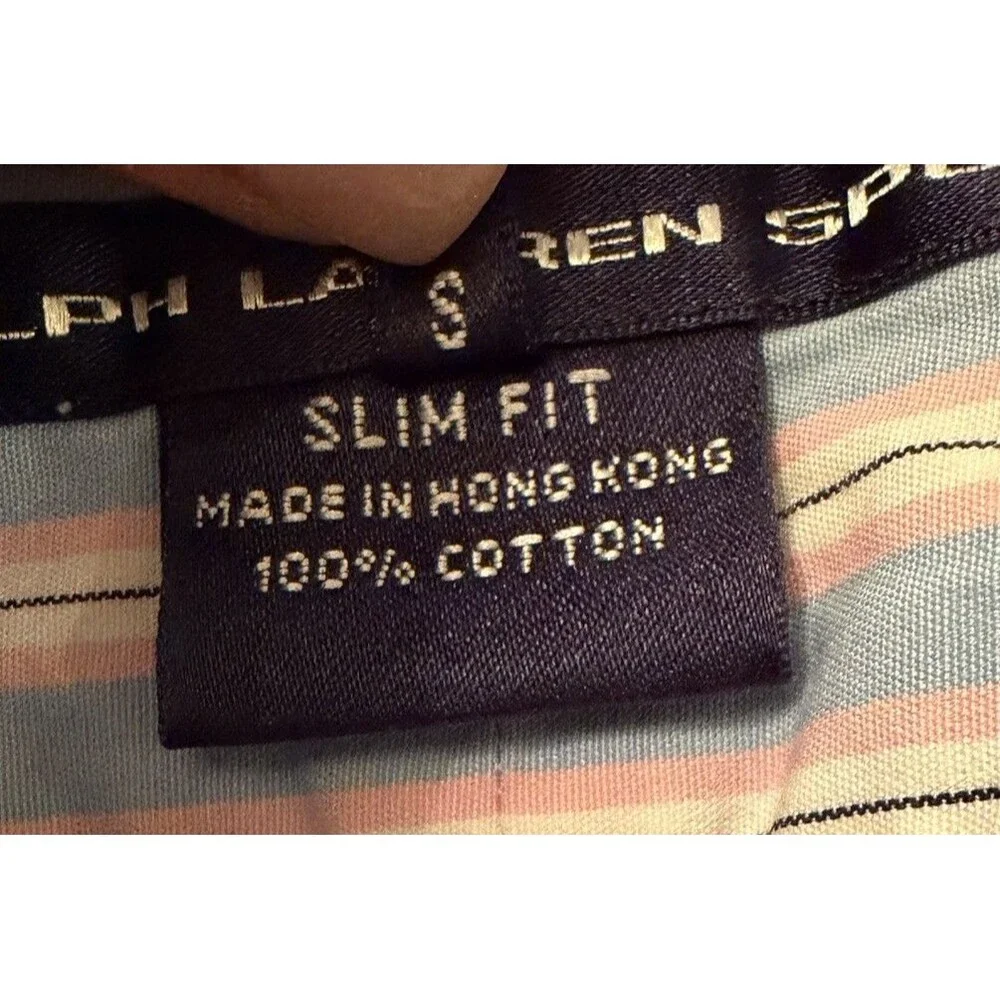 Ralph Lauren Sport Boys Slim Fit Button Shirt Blue Pink Stripe Size S Cotton